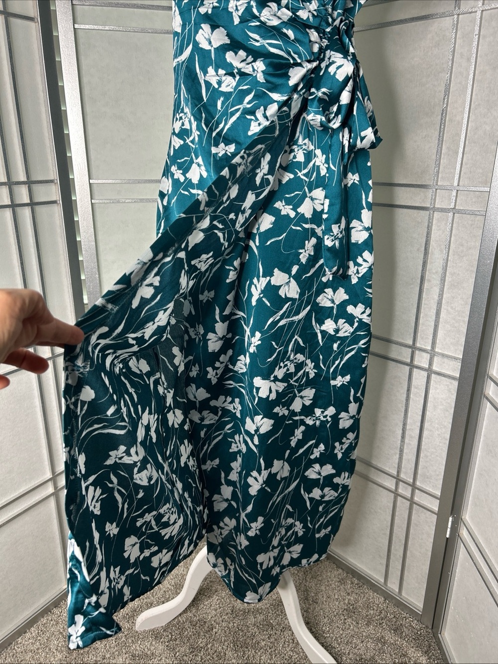 Joie de Vivre Women’s Floral Print Wrap Dress Size XL teal White Short Sleeve - Picture 3 of 13